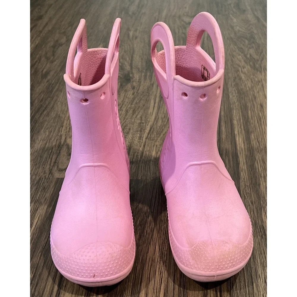 Girls Crocs Handle It Pink Rain Boots Size J 1 - 12803
